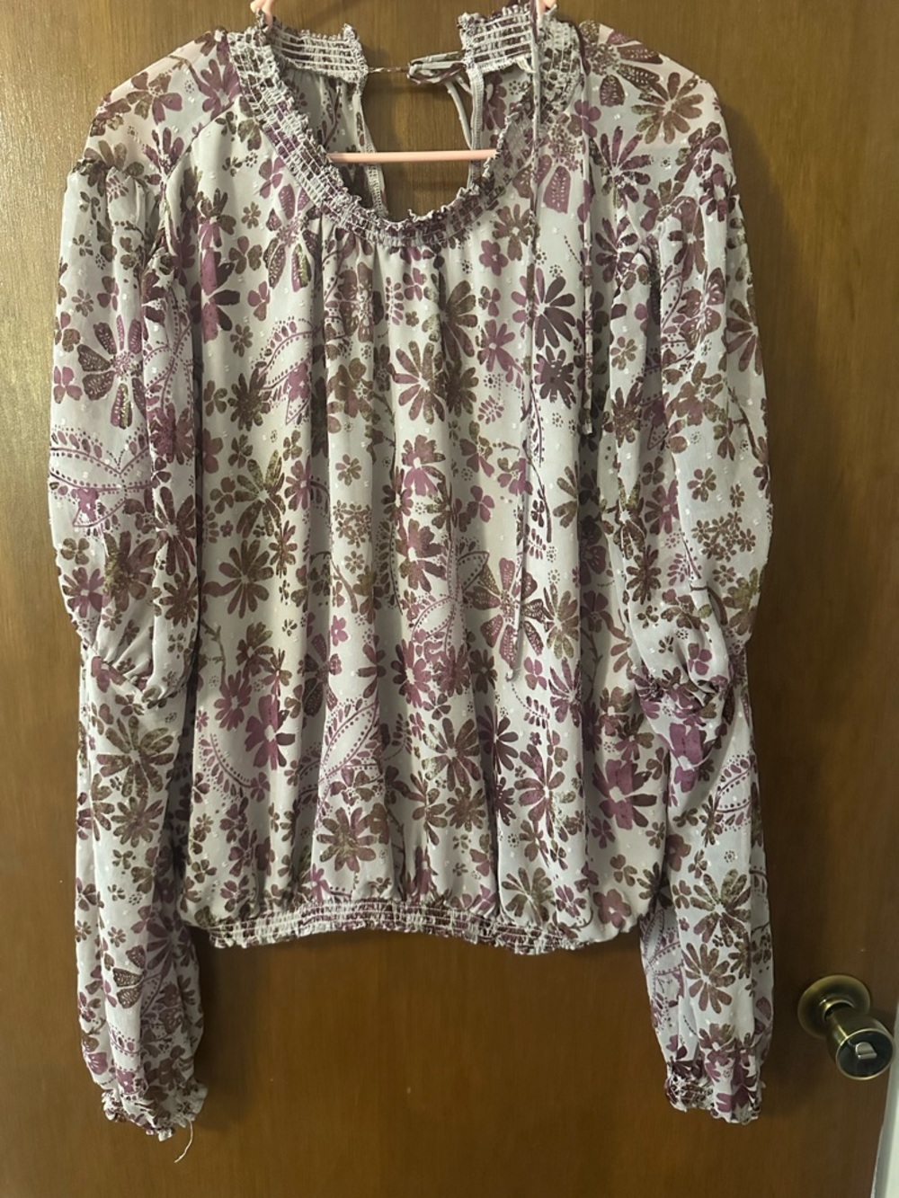 Free People Cream Top with Mauve Floral Print